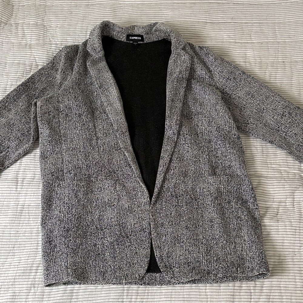 Express Gray Bouclé Open-Front 3/4 Blazer